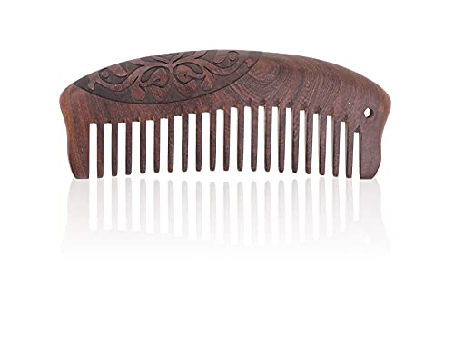 Mandala Crafts Wooden Comb - Anti-Static Wood Comb - Wooden Wide Tooth Hair Comb for Men Women Straight Curly Hair Detangling Beard Carved Rosewood