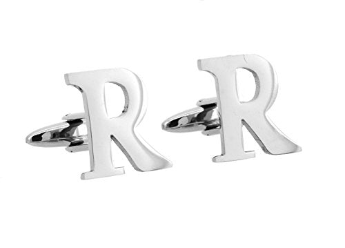 Stainless Steel Initial Cufflinks for Men, Alphabet Letter Cuff Links for Gifts, Letter R