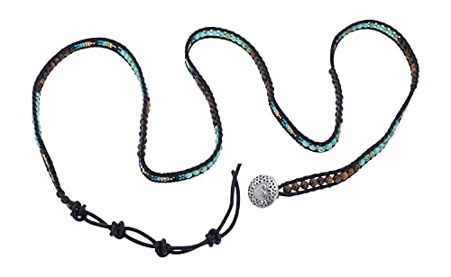 Stackable Bohemian Bracelet for Women Lava Seed Beads Layering Beaded Leather Boho Wrap Bracelet
