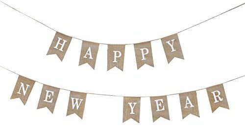 Merry Christmas Banner, Happy New Year Banner from Burlap, Fabric Pennant Bunting String, Pendant Flags Party Decoration