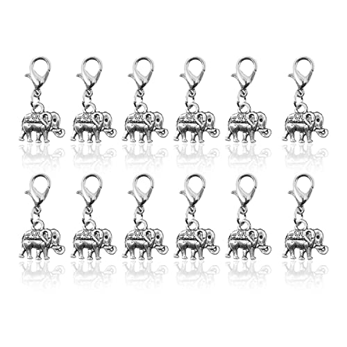Mandala Crafts Elephant Charm 12 Elephant Pendant Clip on Charms for Bracelets Bulk Elephant Charms for Jewelry Making Necklace Pendant Hook Charm Keychain Charms