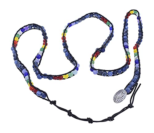 Stackable Bohemian Bracelet for Women Sodalite 7 Chakra Layering Beaded Leather Boho Wrap Bracelet