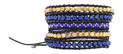 Stackable Bohemian Bracelet for Women Layering Freshwater Cultured Pearl Beaded Leather Boho Wrap Bracelet Hippie Multi Layered Bracelets for Women