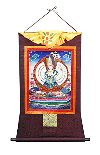 Mudra Crafts Thangka Wall Hanging Thanka Painting - Handmade Tibetan Thangka Painting - Tibetan Tangka for Meditation Yoga Buddhist Decor