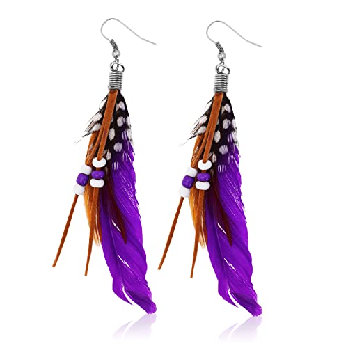 Mudra Crafts Boho Feather Earrings for Women - Bohemian Earrings - Lightweight Feather Dangle Earrings Hippie Earrings for Women Girls