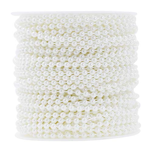 Craft String Pearls 6mm Pearl Bead, 66 Feet Ivory Faux Pearl Garland Spool Roll Strand Wedding Party Decoration, Christmas Tree Decorations