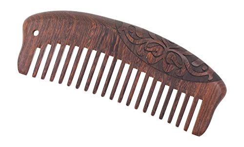 Mandala Crafts Wood Hair Comb for Women and Men; Antistatic and No Snag Hair Pick Brush (Medium, Wide Tooth Natural Rosewood)