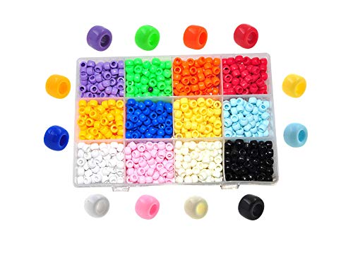 Mandala Crafts Plastic Pony Beads for Jewelry Making - Large Plastic Beads for Crafts - Bulk Assorted Barrel Big Pony Bead Kit for Bracelets Kids Crafts Hair Beads 1200 PCs 9mm