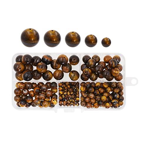 Mandala Crafts Round Natural Tiger Eye Beads for Jewelry Making - Loose Yellow Tigers Eye Stone - Tiger Eye Gemstone for Bracelet Necklace Beading