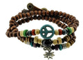 Mandala Crafts Peace Symbol Wood Beads Wrap Bracelet / Zen Bracelet / Multi-layer Wristband / Surf Bracelet #329