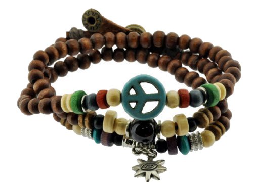 Mandala Crafts Peace Symbol Wood Beads Wrap Bracelet / Zen Bracelet / Multi-layer Wristband / Surf Bracelet