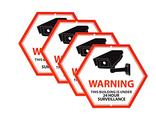 4 Red Security Decal Warning Stickers