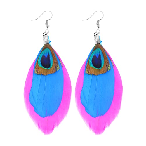 Mudra Crafts Peacock Feather Earrings for Women Girls Lightweight Boho Feather Dangle Earrings Natural Feather Earrings Large Peacock Earrings for Women