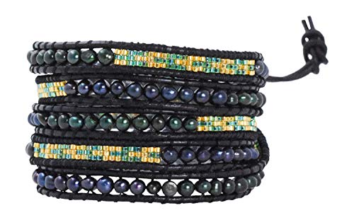 Stackable Bohemian Bracelet for Women Layering Freshwater Cultured Pearl Beaded Leather Boho Wrap Bracelet Hippie Multi Layered Bracelets for Women