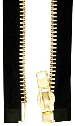 Metal Zipper for Sewing - Black Separating Coat Zipper Heavy Duty for Jackets, Replacements, Upholstery by Mandala Crafts Black Tape Gold Teeth Size 10 18 Inches 46 cm