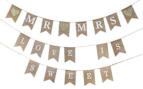 Burlap Banner Mr. and Mrs. Love is Sweet