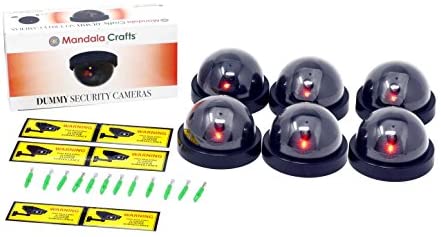 6 Dummy Fake Security Dome Cameras with Flashing Red LED Light CCTV Alert Warning Sticker Decal Sign