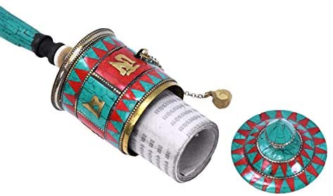 Hand Held Tibet Prayer Wheel with Om Mani Padme Hum Stone Inlay 