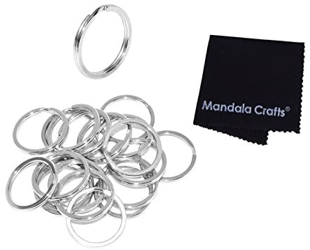 Mandala Crafts Large Stainless Steel Flat Split Key Rings for Crafts, Keys, Keychains, 20 Pieces (1 Inch 25mm, Silver Tone)
