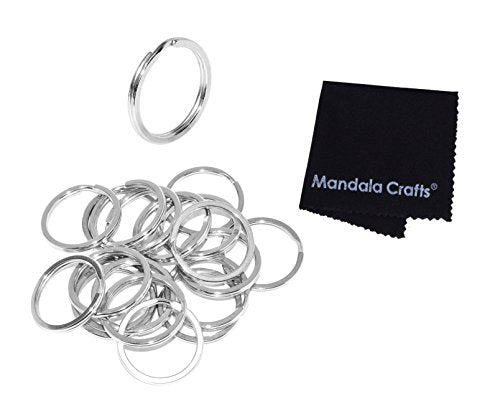 Mandala Crafts Large Stainless Steel Flat Split Key Rings for Crafts, Keys, Keychains, 20 Pieces (1 Inch 25mm, Silver Tone)