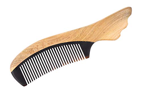 Mandala Crafts Wood Hair Comb for Women and Men; Antistatic and No Snag Hair Pick Brush (Small, Buffalo Horn Verawood)