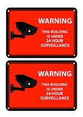 2 Red Warning Rectangular Front Adhesive Window Stickers