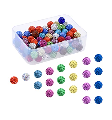 Pave Beads for Jewelry Making - Disco Ball Beads Micro Paved Round Sparkly Rhinestone Beads on Polymer Clay for Bracelet Spacer Charm Earrings 100 PCs