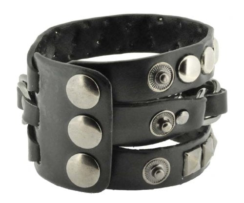 Leather Biker Bracelet for Men Women - Punk Bracelet for Men Women - Black Gothic Bracelet Layered Punk Studded Bracelet with Metal Chain