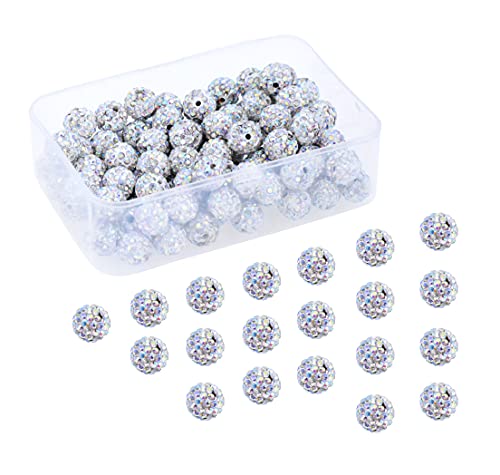 Pave Beads for Jewelry Making - Disco Ball Beads Micro Paved Round Sparkly Rhinestone Beads on Polymer Clay for Bracelet Spacer Charm Earrings 100 PCs