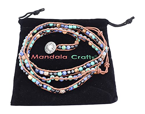 Stackable Bohemian Bracelet for Women Sodalite Beads Layering Beaded Leather Boho Wrap Bracelet