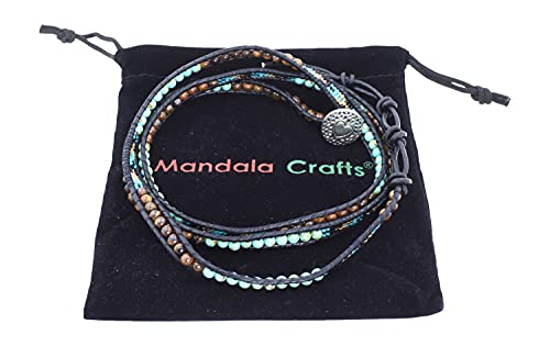 Stackable Bohemian Bracelet for Women Lava Seed Beads Layering Beaded Leather Boho Wrap Bracelet