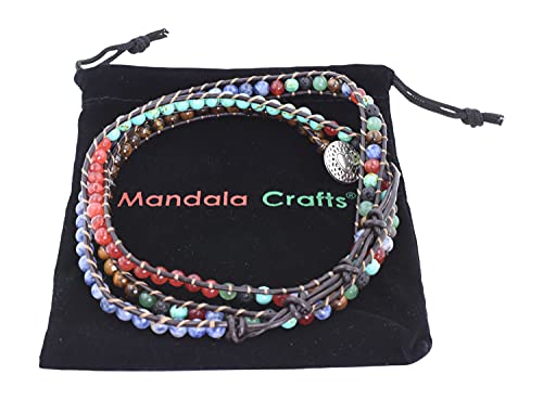 Stackable Bohemian Bracelet for Women Sodalite Tiger Eye Layering Beaded Leather Boho Wrap Bracelet
