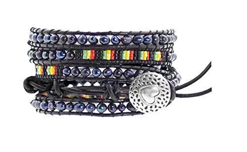 Stackable Bohemian Bracelet for Women Layering Freshwater Cultured Pearl Beaded Leather Boho Wrap Bracelet Hippie Multi Layered Bracelets for Women