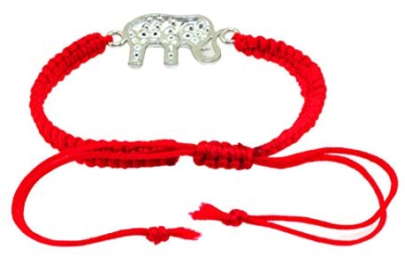 Mandala Crafts Kabbalah Amulet Lucky Knot Protection Rope Red String Bracelet (Elephant)