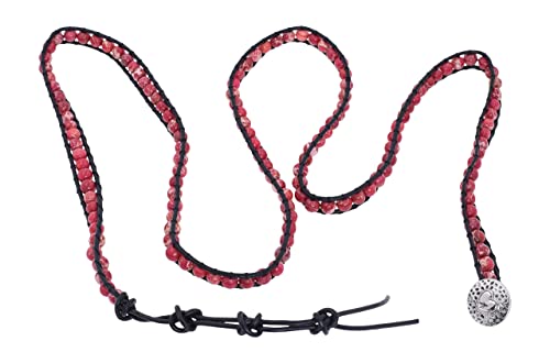 Stackable Bohemian Bracelet for Women Red Sea Sediment Jasper Layering Beaded Leather Boho Wrap Bracelet