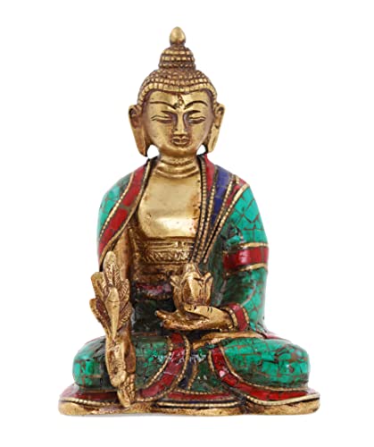 Mudra Crafts Healing Medicine Buddha Statue for Home Decor - Medicine Statue for Altar Buddhist Decor - Brass Tibetan Small Buddha Statue for Meditation Decor