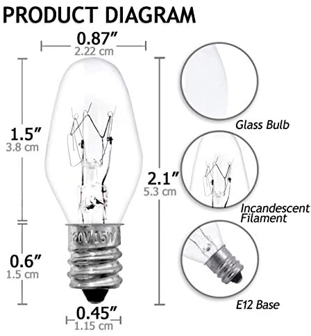Himalayan Salt Lamp Bulb Replacement E12 C7 15-Watt Measurements
