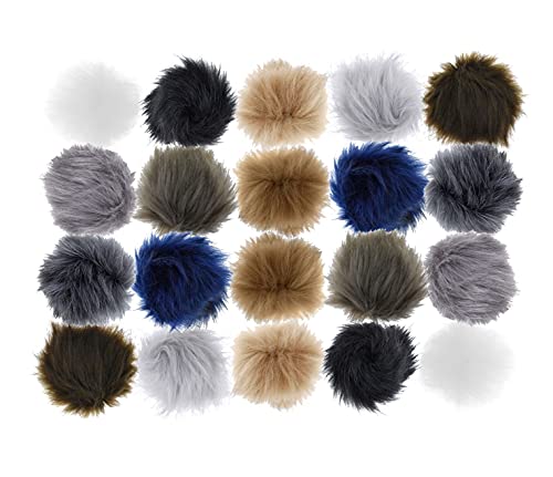 Mandala Crafts Faux Fur Pom Pom Balls - Fluffy Pom Poms Puff Balls Pompoms for Keychains - Faux Fur Pom Poms for Hats Scarves Shoes Bags Charms 20 PCs 10 Colors 3 Inches