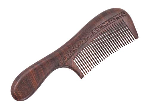 Mandala Crafts Wood Hair Comb for Women and Men; Antistatic and No Snag Hair Pick Brush (Medium, Fine Tooth Natural Rosewood)