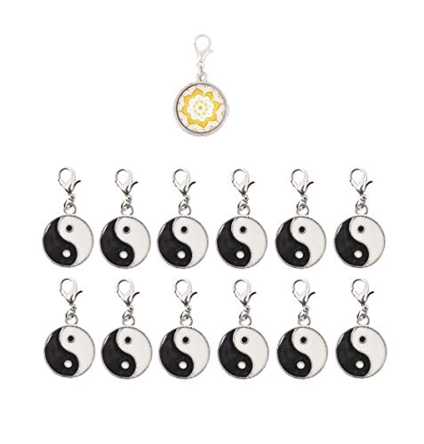 Mandala Crafts Clip On Charms with Lobster Clasp for Bracelet, Necklace, DIY Jewelry Making; Silver Tone, 12 Assorted PCs (Yin and Yang)