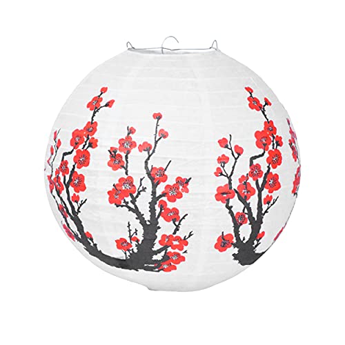 5 PCs Cherry Blossom Paper Lanterns with 10 Lights for Cherry Blossom Décor Flower Chinese Lanterns with Lights - 12 in Round Sakura Hanging Japanese Lantern Kit for Party Decoration