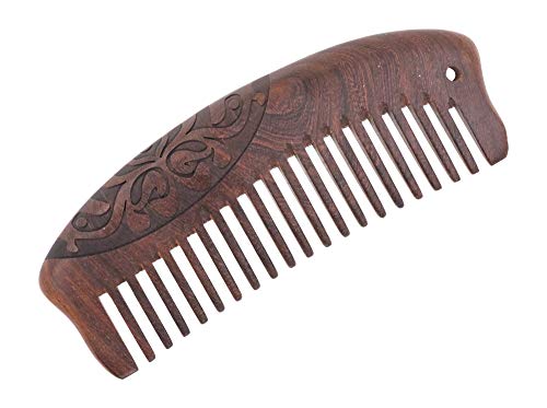 Mandala Crafts Wood Hair Comb for Women and Men; Antistatic and No Snag Hair Pick Brush (Medium, Wide Tooth Natural Rosewood)