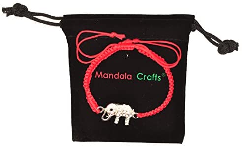 Mandala Crafts Kabbalah Amulet Lucky Knot Protection Rope Red String Bracelet (Elephant)