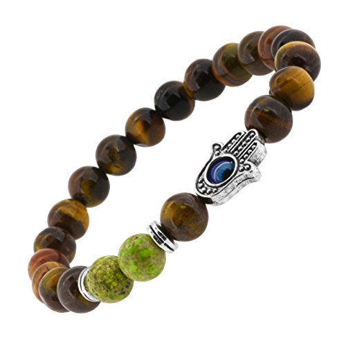 Beaded Hamsa Evil Eye Meditation Yoga Jewelry Stretch Bracelet (Tiger Eye)