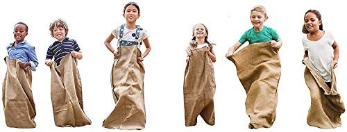 Potato Sack Race Bags for Kids and Adults, 6 Pack Gunny Sacks for Races, Party Games, Birthdays; 24 X 40 Large; by Mandala Crafts