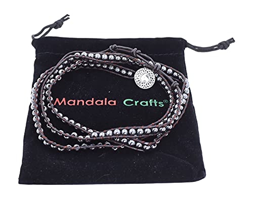 Stackable Bohemian Bracelet for Women Black Stone Beads Layering Beaded Leather Boho Wrap Bracelet