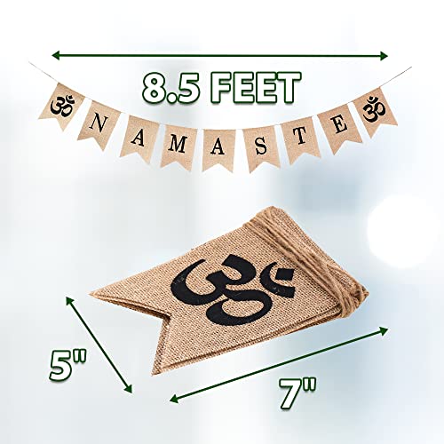 Mandala Crafts Burlap Om Namaste Banner Garland Namaste Decor -Rustic Jute Namaste Hanging Sign Flag Bunting for Namaste Wall Decor Home Decor Yoga