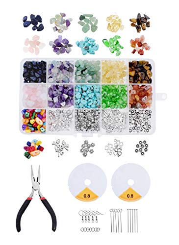 Loose Gemstone Beads for Jewelry Making - Crushed Crystal Stone Chips Rock Assortment Beading Kit for Crafts Bracelet Earrings 1043 PCs