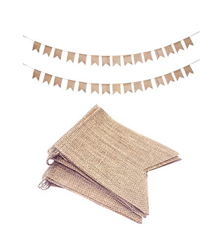 Plain Burlap Banner Flags DIY Burlap Pennant Banners for Birthday, Wedding, Graduation, Baby Shower; 30FT 30 PCs; by Mandala Crafts