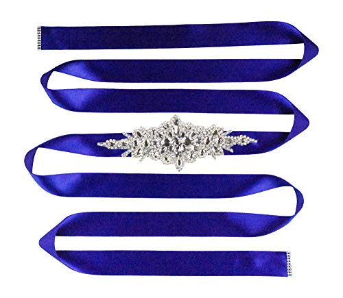 Wedding Dress Belt - Bridal Belt for Women Wedding Gown - Bridal Rhinestone Belts for Dresses by Mandala Crafts - Royal Blue / Rhinestone Wedding Dress Belt - Bridal Belt for Women Wedding Gown - Bridal Rhinestone Belts for Dresses by Mandala Crafts - Royal Blue / Rhinestone